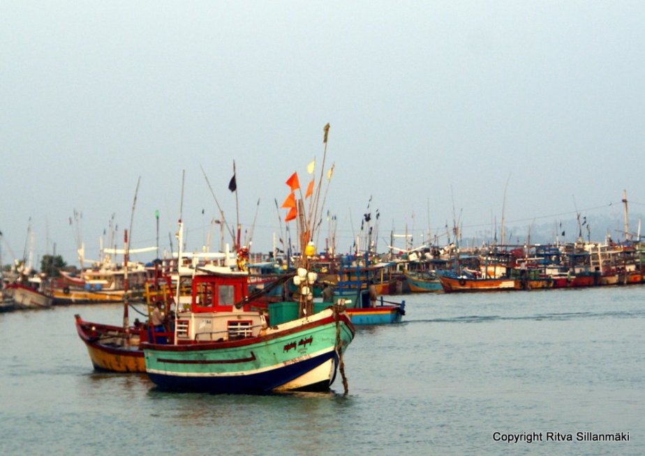 Colorful fishing boats in Sri Lanka