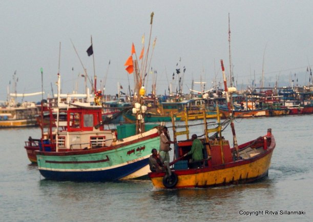 Colorful fishing boats in Sri Lanka