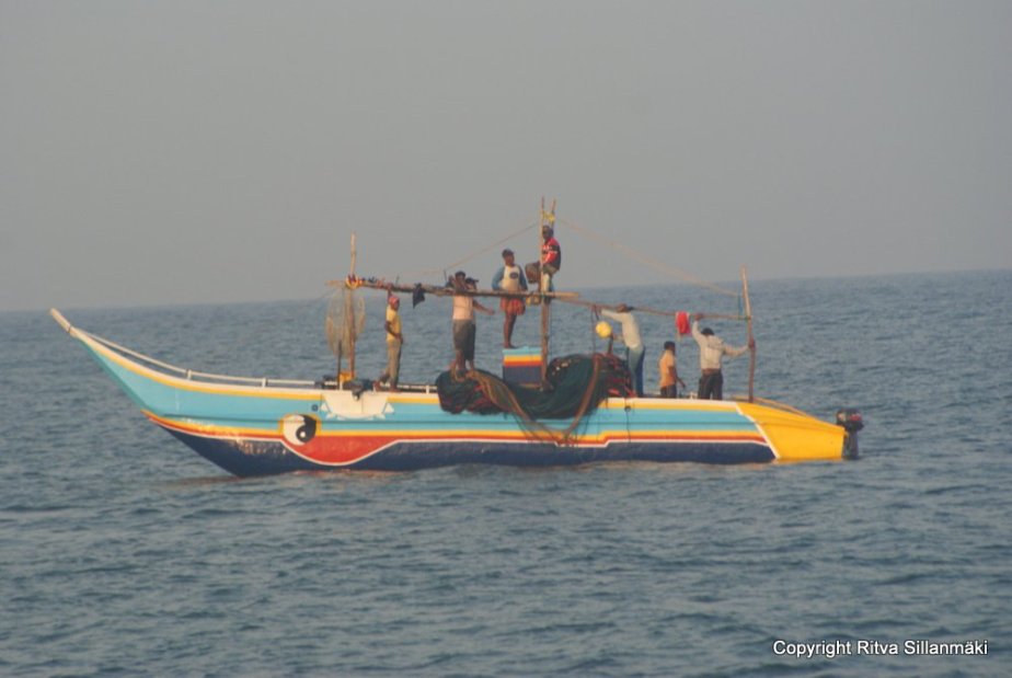 Colorful fishing boats in Sri Lanka