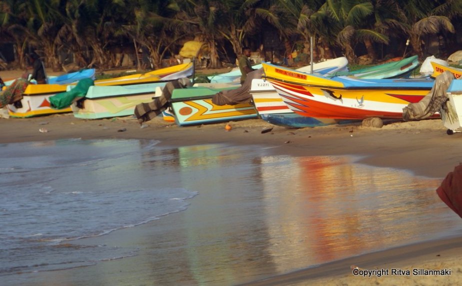 Colorful fishing boats in Sri Lanka