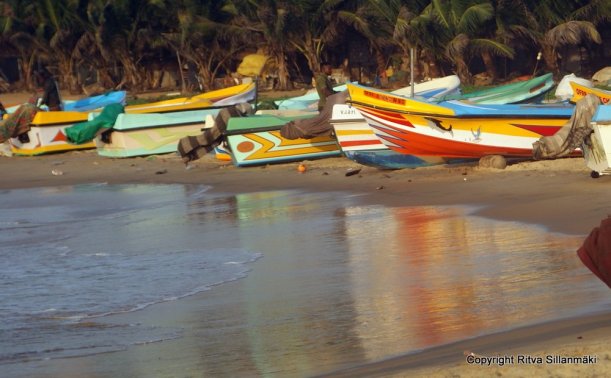 Colorful fishing boats in Sri Lanka