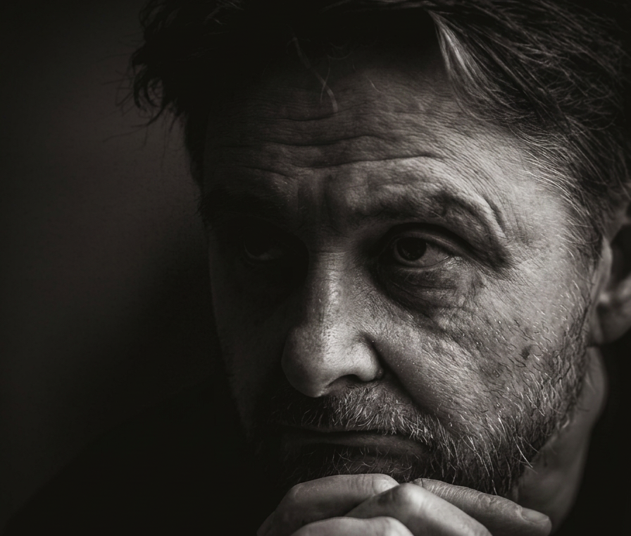 Contemplative moody portrait in monochrome