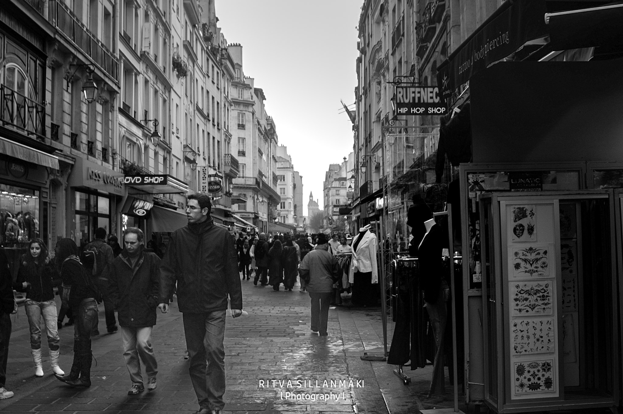 Parisian Shopping Street in Black and White